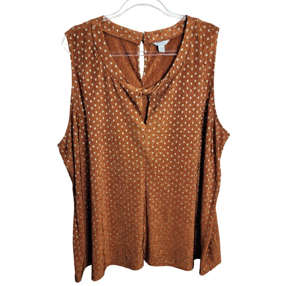 Cato Tops - Cato Women 26/28 Tank Top Rust Polka Dot Pleated Plisse V-Neck Blouse